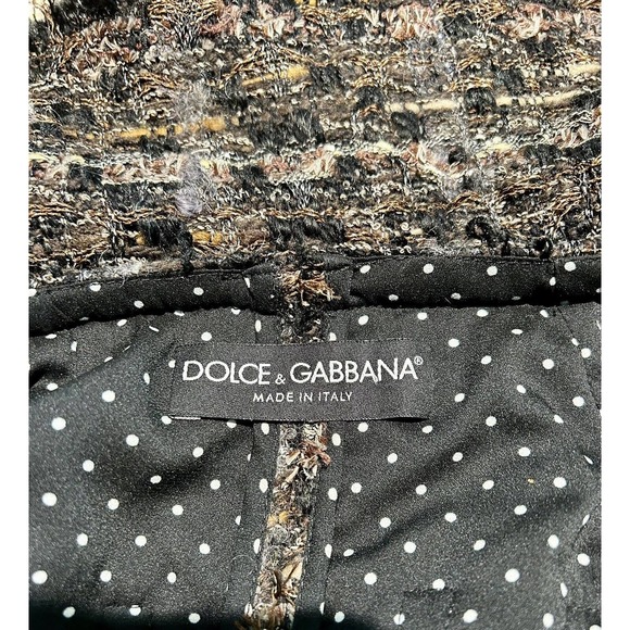 DOLCE & GABBANA 2 PC Black Camel Gray Boucle Tweed & Lace Sheath Dress w/Jacket - Picture 13 of 16